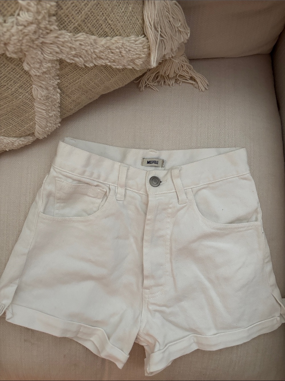 Brandy Melville White High-Rise Cotton Jean Shorts